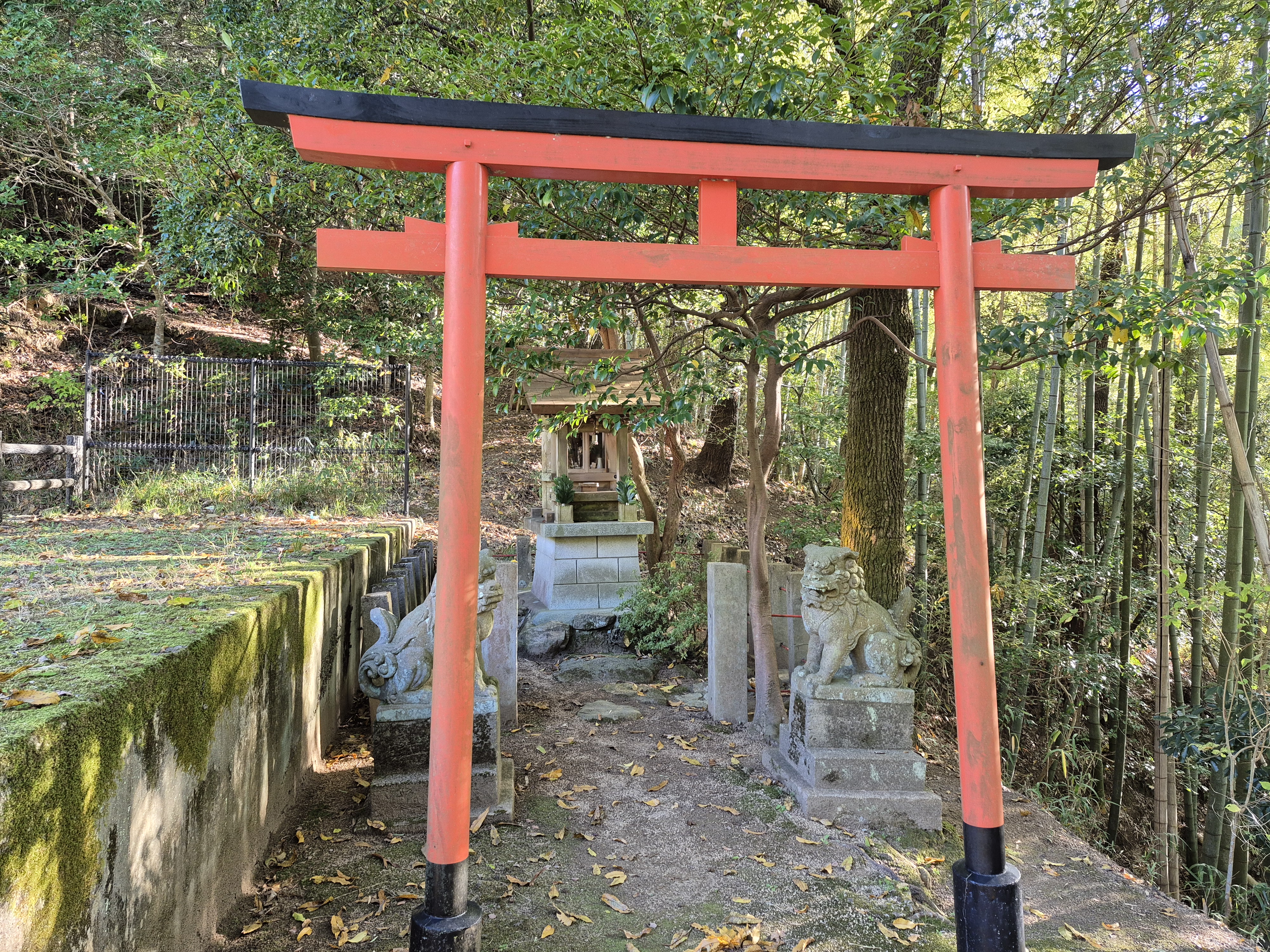 池の横にたたずむ小さな祠